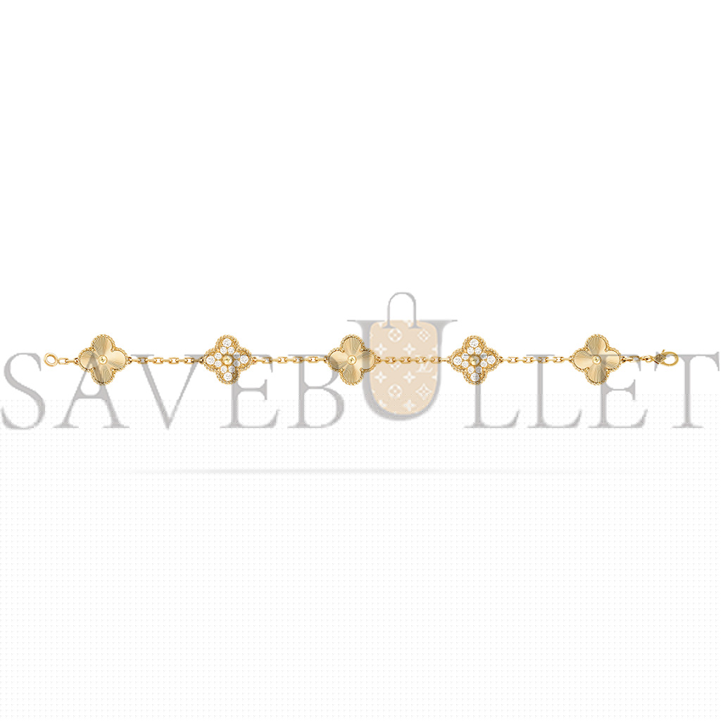 V*N CL*F arpels vintage alhambra bracelet, 5 motifs - yellow gold, diamond vcarp4kn00
